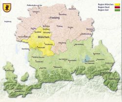 Bistumskarte mit drei Seelsorgsregionen