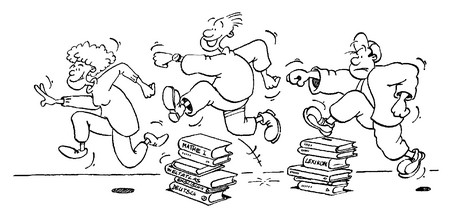 Grafik: Jugendliche springen über Bücher