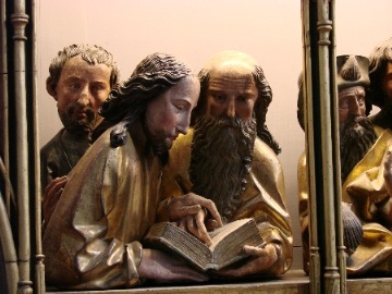 Apostel lesenn die Hl. Schrift. <br/>Museum in Colmar<br/>Foto: A. Sterr