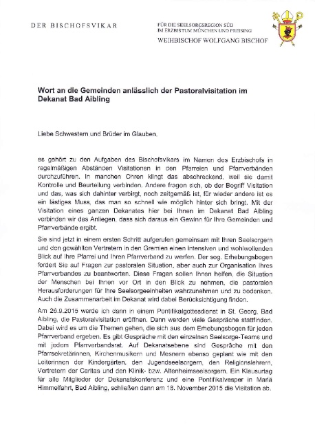 Wort an die Gemeinden anlässlich der Pastoralvisitation im Dekanat Bad Aibling Seite 1