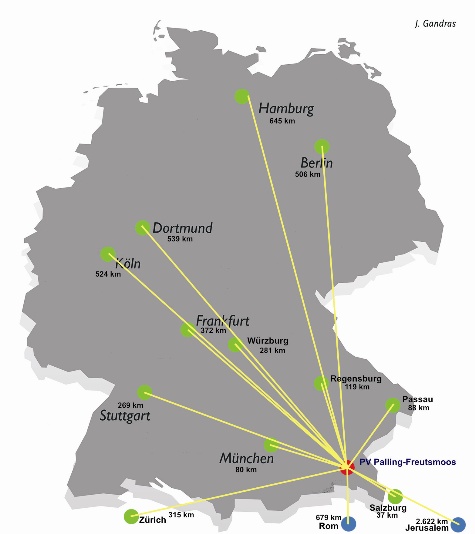 Karte Deutschland m. Entfernungen Luftlinie