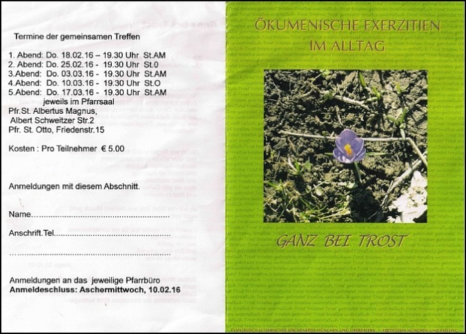 Folder Seite 1 für Exerzitien im Alltag 2016