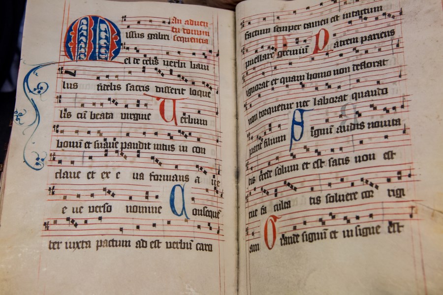 Antiphonarium Birgittinum-Alto MS P An 1, fol. 113 v, ca. 1480, Initiale M des Graduale.