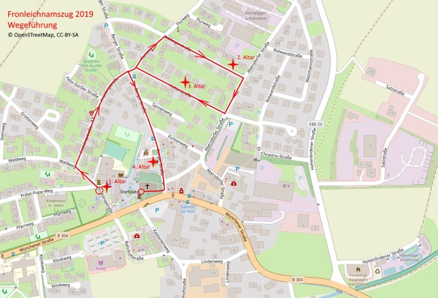 Fronleichnamszug 2019 Wegeführung