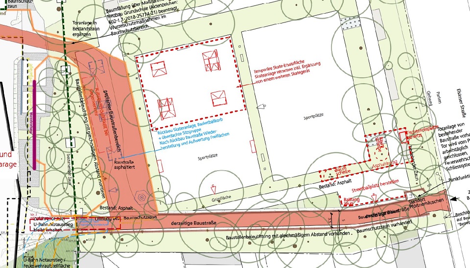 Geplante Baustellenzufahrt Kirchliches Zentrum Ausschnitt