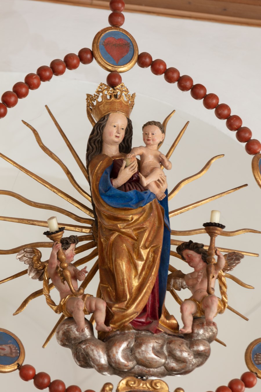 Esting, St. Stephanus, Rosenkranzmadonna, um 1500 mit barocker Ergänzung