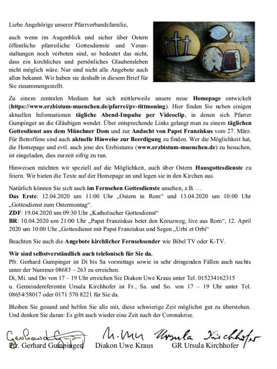 Schreiben Pfarrfamilie Ostern