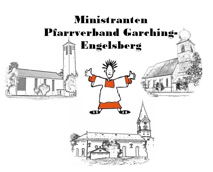 Ministrant in der Mitte umgeben von den Kirchen des Pfarrverbandes