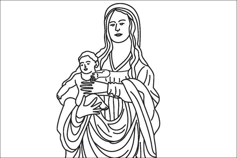 Ausmalbild Maria mit Kind
