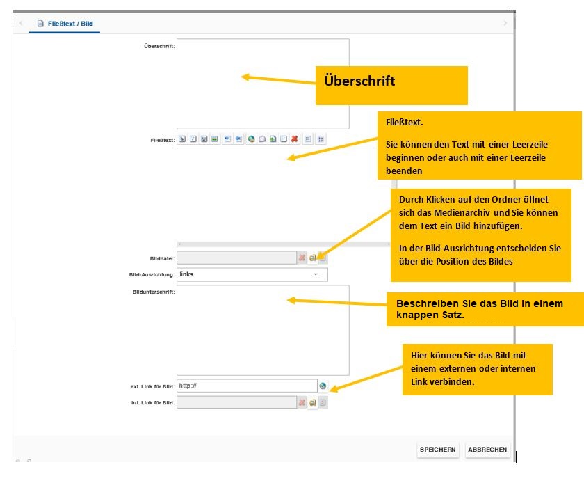 Zeigt eine Beschreibung des Fließtext-Moduls im incca CMS.