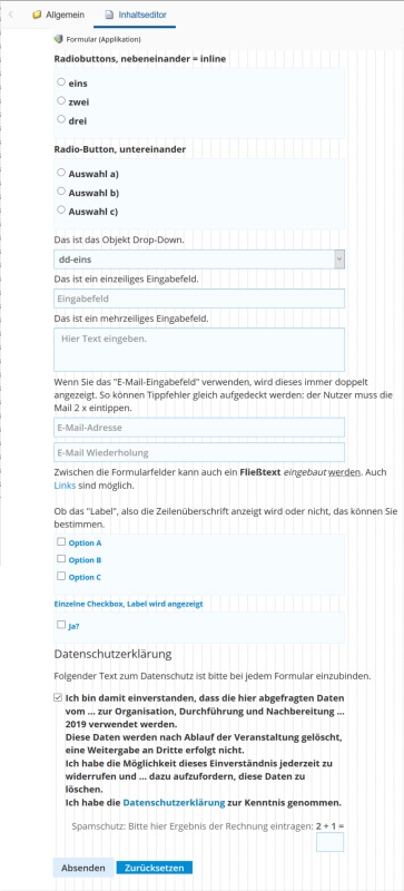 Zeigt die interne CMS Ansicht des unten stehenden Formulars.