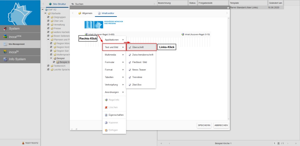 Bildserie zeigt, wie man neue Inhalte in einer Webseite anlegt. (1)