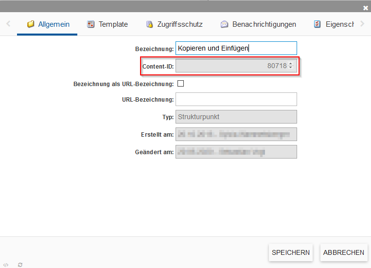 Kopieren und Einfügen - ContentID