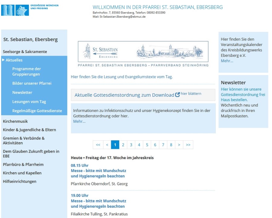 Terminseite von St. Sebastian Ebersberg