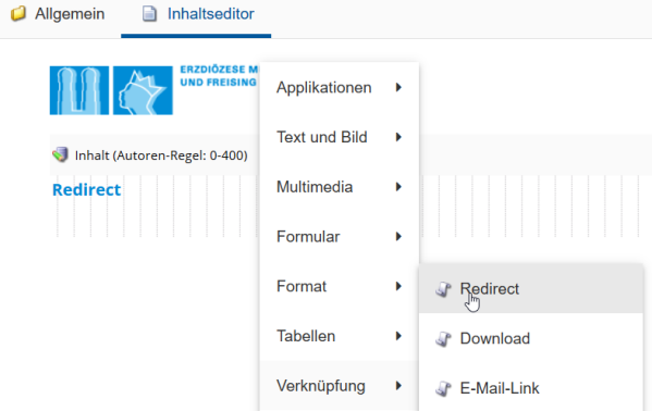 Screenshot Verknüpfung Redirect