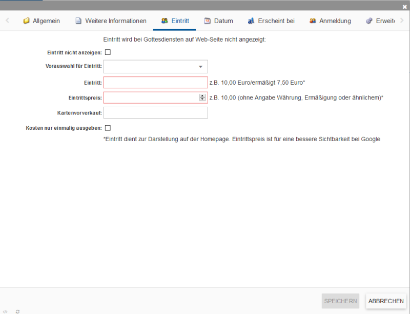 Bildserie zeigt wie man eine Veranstaltung im CMs erstellt. (2)