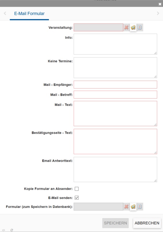 E-Mail Formular für Veranstaltungen