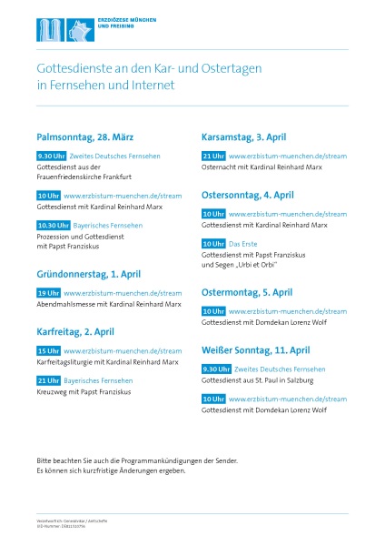 Gottesdienste an den Kar- und Ostertagen