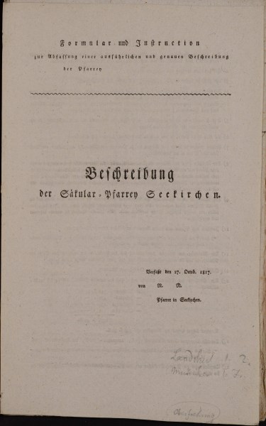 gedrucktes Formular und Instruktion zur Abfassung der Pfarrbeschreibungen, 1817