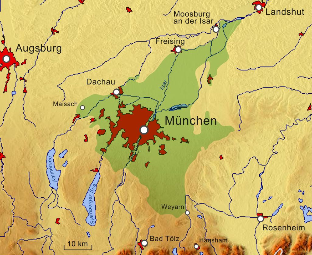 Karte der Münchner Schotterebene