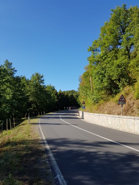 Nach der Andacht im Freien gings ab im Gänsemarsch einer stark befahrenen Straße entlang.