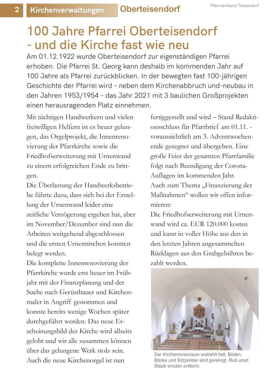 St_Georg_100_Jahre_Pfarrei_Oberteisendorf_Bericht_Pfarrbrief_Seite_01