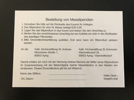 Bestellung von Messtipendien