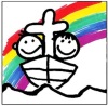 Zwei Kinder in einem Boot unter einem Regenbogen