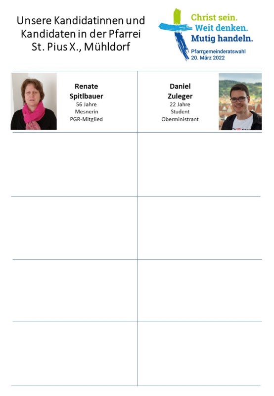Unsere Kandidatinnen und Kandidaten in der Pfarrei St. Pius X., Mühldorf
