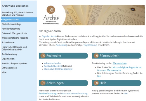 Screenshot digitales Archiv der Erzdiözese