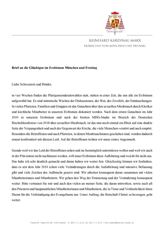 Brief an die Gläubigen im Erzbistum München und Freising Februar 2022 Kardinal Marx Seite 1