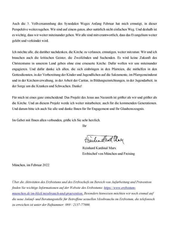 Brief an die Gläubigen im Erzbistum München und Freising Februar 2022 Kardinal Marx Seite 2