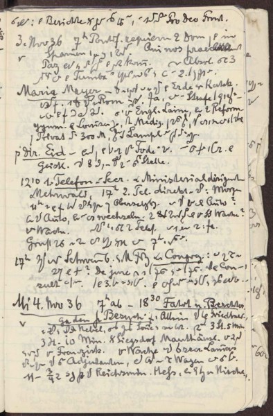 Tagebucheintrag von Erzbischof Michael Kardinal von Faulhaber in Gabelsberger-Kurzschrift zu seinem Treffen mit Adolf Hitler auf dem Obersalzberg am 4. November 1936