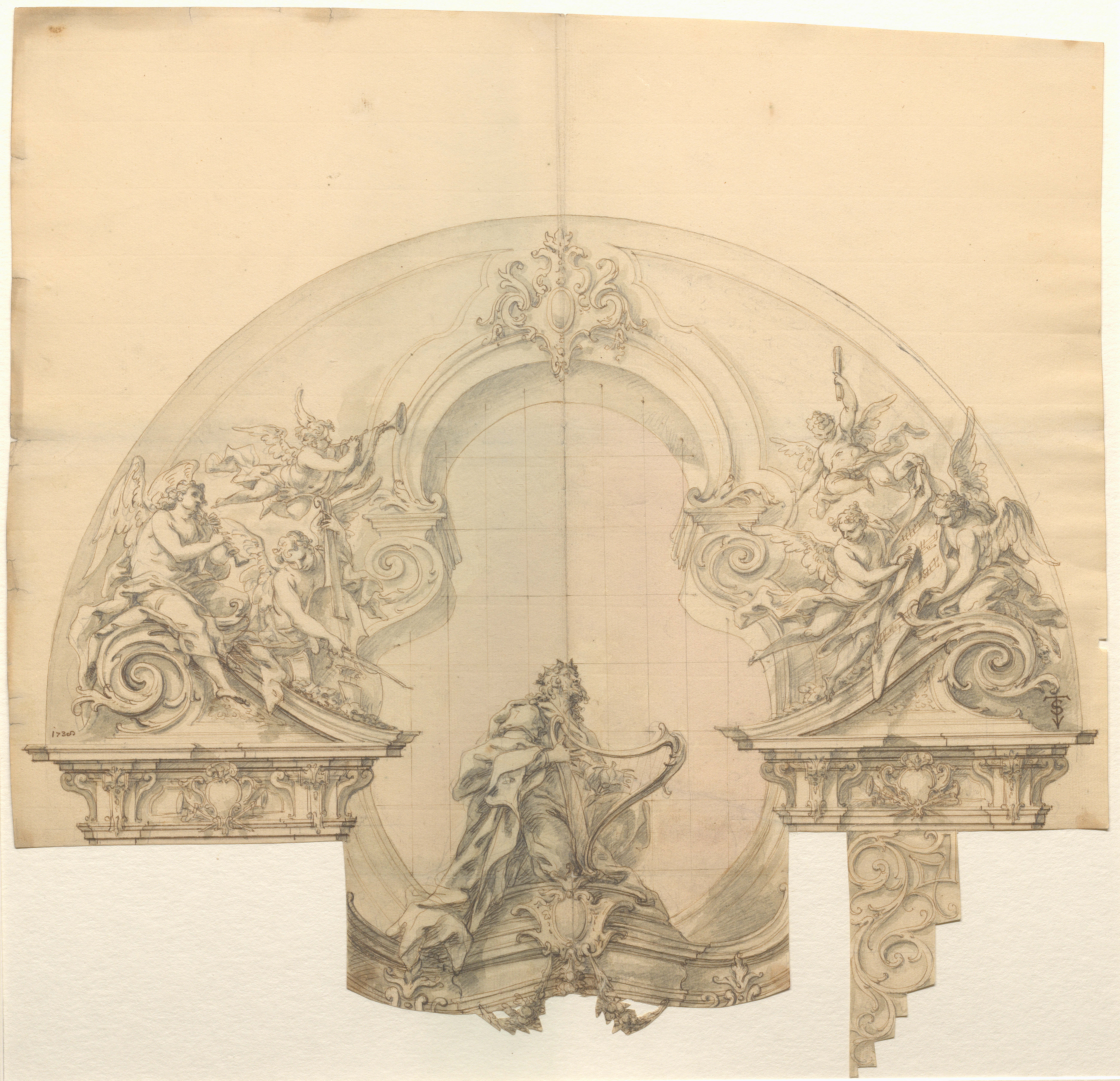 Barocke Neugestaltung der Orgel in München-St. Peter<br/>Entwurfszeichnung von Nikolaus Gottfried Stuber, 1738