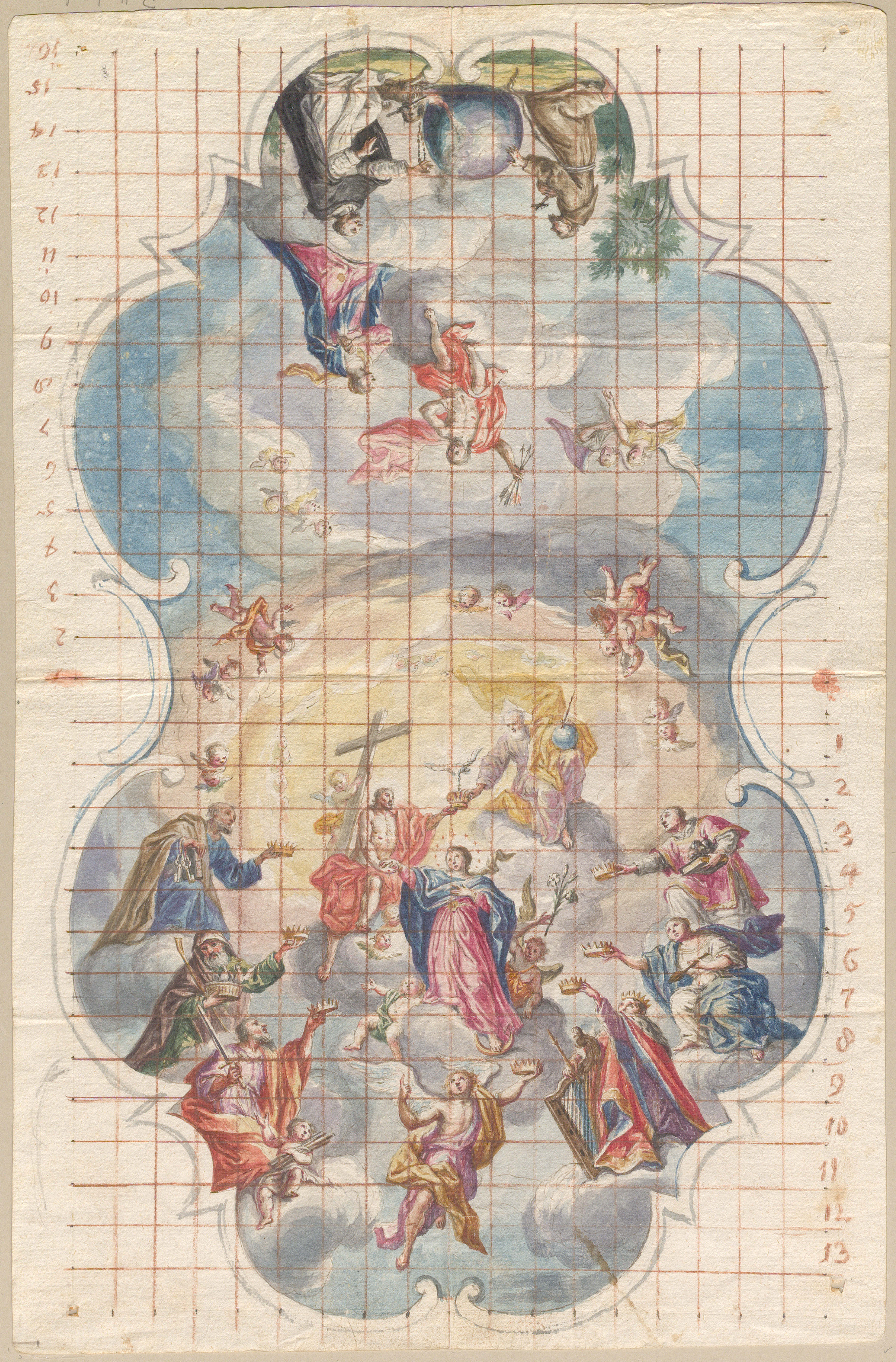 Deckenfresko der Pfarrkirche Rattenkirchen<br/>Entwurfszeichnung von Balthasar Mang d.Ä., 1765