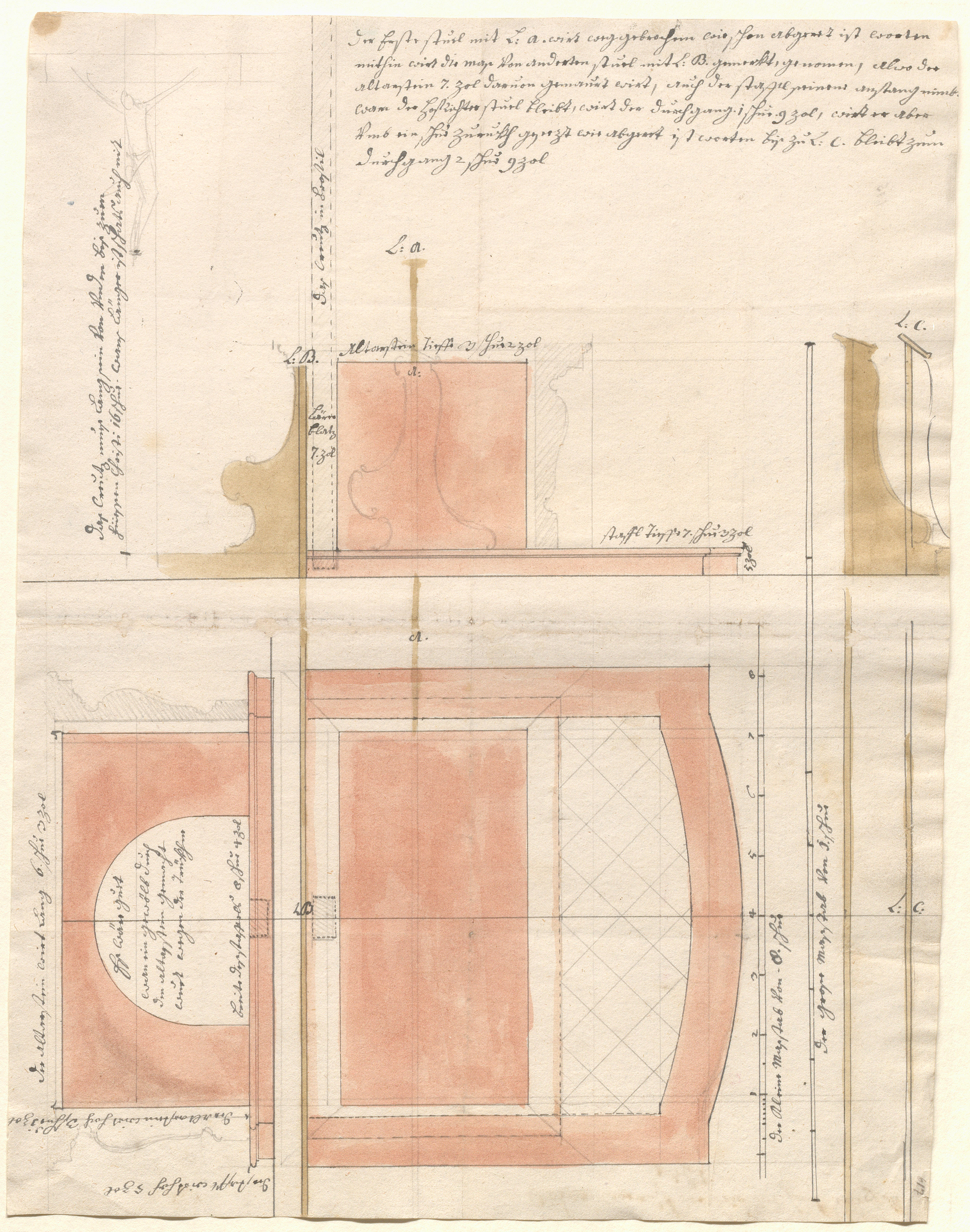 Der Schrein des heiligen Valerius<br/>Konstruktionszeichnung von Ignaz Günther, 1755