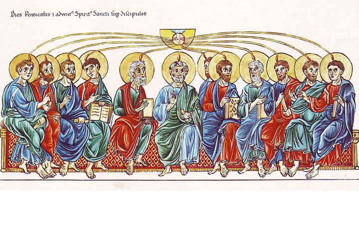 Hortus Deliciarum, Pfingsten und die Aussendung des Heiligen Geistes auf die Apostel