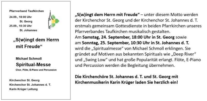 Einladung Gottesdienst mit beiden Kirchenchören des Pfarrverbandes