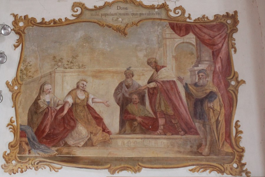 Wandbild Großschwindau Altarraum links Hl. Esther