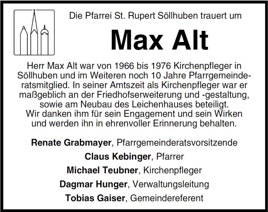Nachruf Max Alt