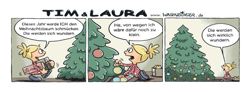 Laura schmückt den Weihnachtsbaum