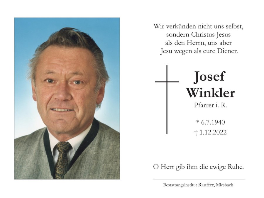 Sterbebild Pfarrer Josef Winkler