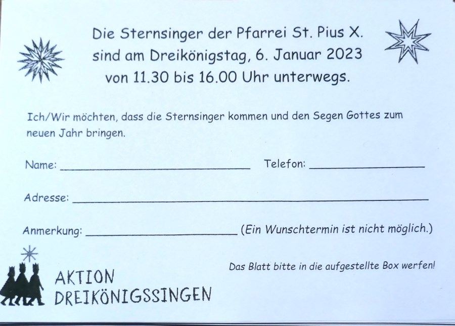 Anmeldeformular für den Besuch der Hl. Drei Könige am 06. Januar 2023