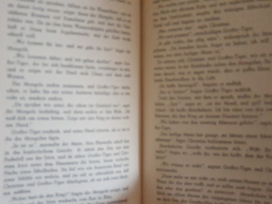 aufgeschlagenes Buch mit gedrucktem Text - verschwommen aufgenommen