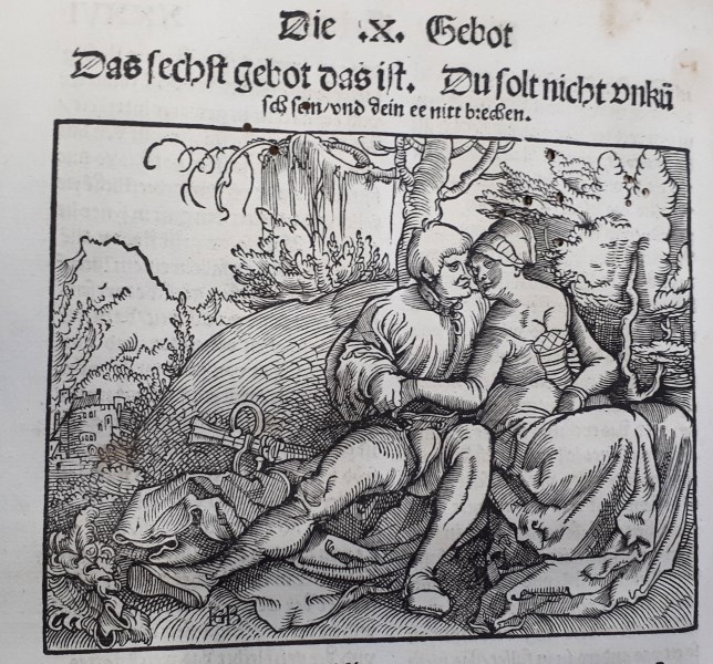 Liebespaar. Holzschnitt von Hans Baldung Grien, aus: Marquard von Lindau, Die zehe gebot [...], Straßburg 1516