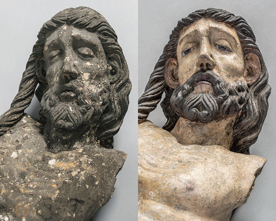 Berchtesgadener Kruzifix vor und nach der Restaurierung