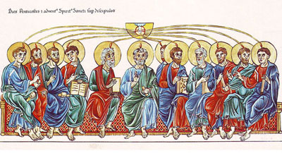 Hortus Deliciarum, Pfingsten und die Aussendung des Heiligen Geistes auf die Apostel