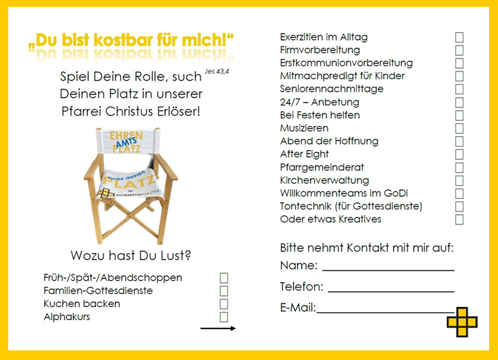 Ehrenamtliche-Suche-Postkarte, Vorder-und Rückseite