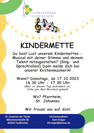 Anmeldung Kindermetten-Musical 2023