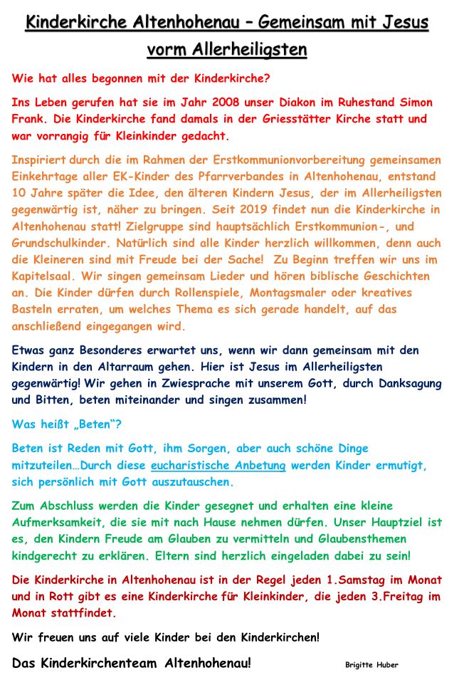 Kinderkirche Altenhohenau Text